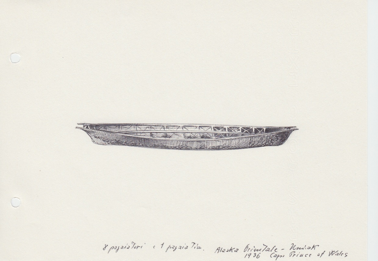 150 Alaska Orientale - umiak - Capo Prince of Wales 1936 - 8 pagaiatori e 1 pagaia timone